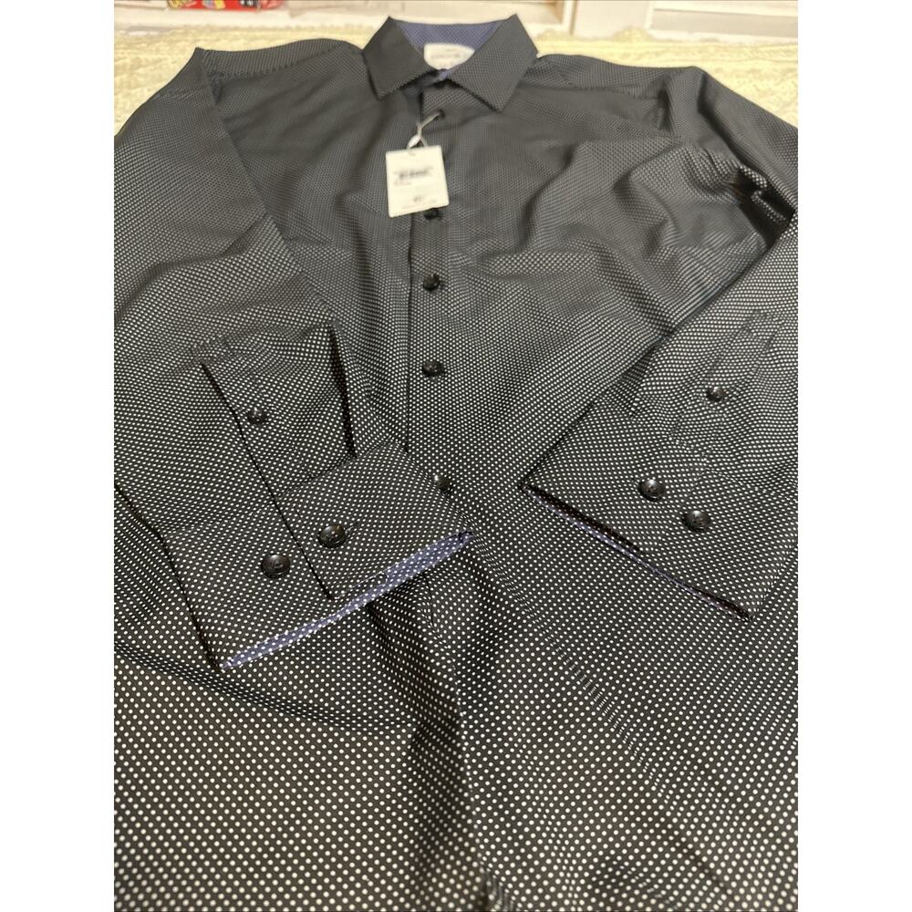 Con.struct Men's Black With Dots Slim fit 4-Way Stretch Button-up Men’s Large